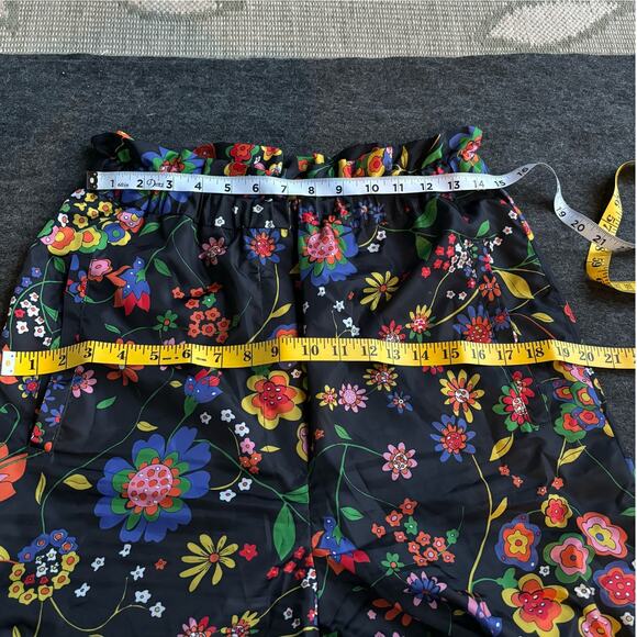 TIBI FLORAL PRINT RUFFLE TECH JOGGER PANTS HIGH PAPER BAG WAIST WOMEN SIZE M NEW - Picture 13 of 15